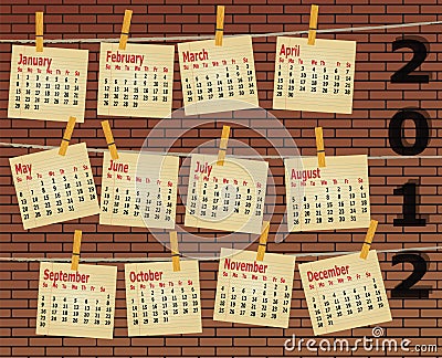2012 Calendar Wall on Vector Illustration  2012 Calendar On Brick Wall  Image  21380196