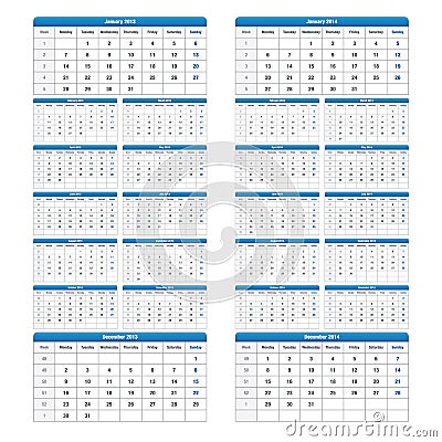 Yearly Calendar 2013 on Vector Illustration  2013 2014 Calendar  Image  24601818