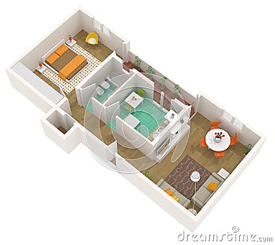 Home Design on 3d Floor Plan   Apartment Royalty Free Stock Images   Image  17440059
