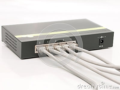 Gigabit Ethernet Cable on Photo  5 Port Ethernet Gigabit Switch With Cables  Image  12723365