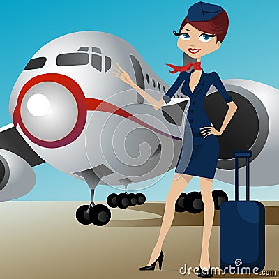 Home > Royalty Free Stock Photos: Airline HOSTESS with airplane