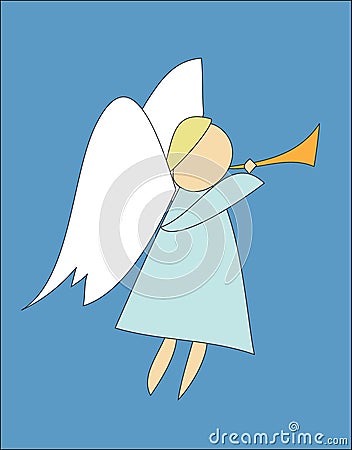 Illustration of an Angel Blowing a horn. Keywords:
