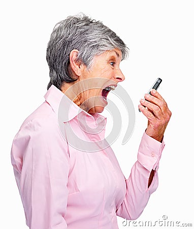 ANGRY SENIOR WOMAN SCREAMING IN HER CELLPHONE (click image to zoom)