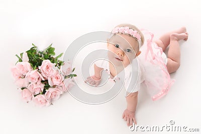 Baby Pink Roses on Stock Photo  Baby Ballerina With Pink Roses  Image  17508600