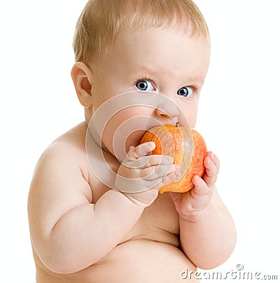  Baby Photo on Baby Boy Eating Healthy Food Isolated