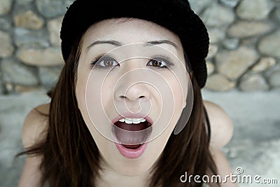 Chinese Girls on Home   Royalty Free Stock Images  Beautiful Asian Girl With Mouth Open