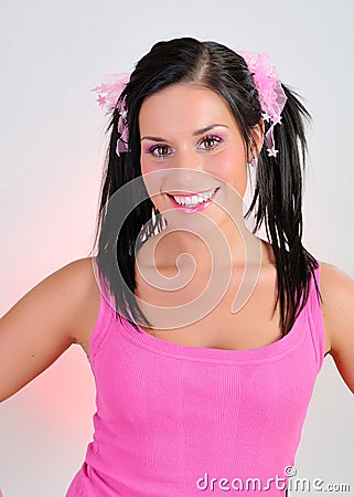 funny hairstyle. Royalty Free Stock Photos: Beautiful happy smiling woman with funny hairstyle