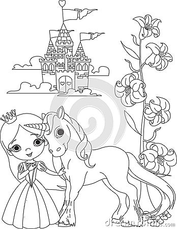 Unicorn Coloring on Beautiful Princess And Unicorn Coloring Page Royalty Free Stock Photo