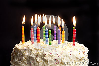 Pink Birthday Cake on Birthday Cake And Candles On Black Background Stock Photo   Image