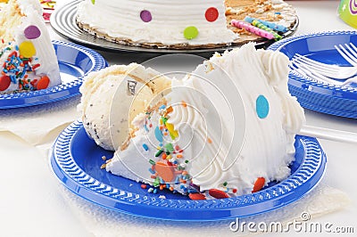  Cream Birthday Cake on Close Up Of A Slice Of Birthday Cake And Chocolate Chip Ice Cream