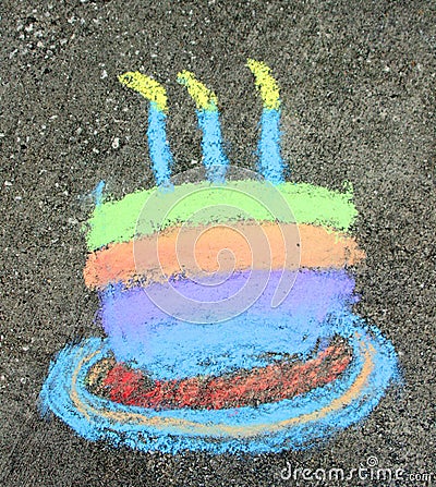 Birthday Cake in chalk Happy
