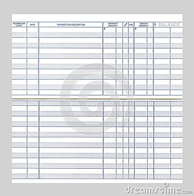 blank checkbook register. A lank checkbook register