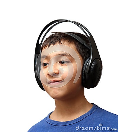 Wireless  Headphones on Home   Stock Image  Boy Listening Music In Wireless Headphones