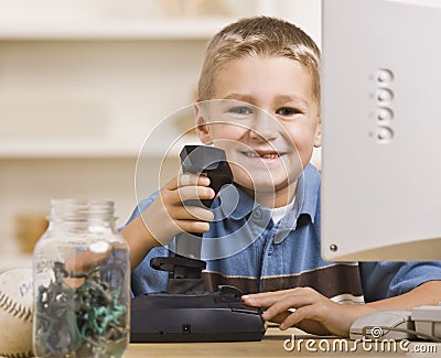 Free Desk  Games on Home   Royalty Free Stock Image  Boy Playing Computer Games