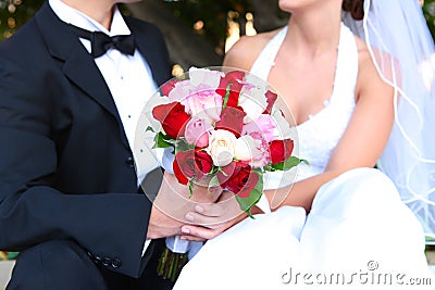 Wedding Gifts  Bride  Groom on Home   Stock Photography  Bride And Groom With Wedding Flowers