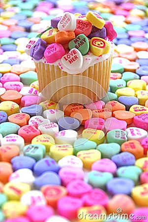 Circus Birthday Cakes on Bright Valentine Cupcake Candy Heart Stock Image   Image  12067221