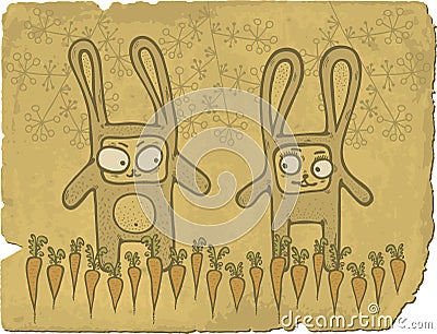 Royalty Free Stock Photo: Bunnies in carrots field