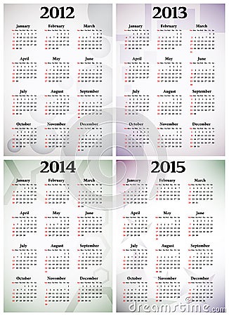 Free Yearly Calendars on Vector Illustration  Calendar 2012   2015  Image  21386936