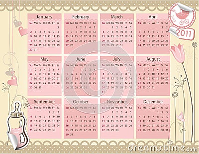 Baby Girl Calendar on Royalty Free Illustration  Calendar For 2011 Year   Baby Girl Theme