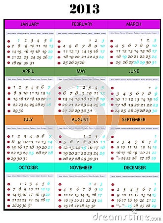 Yearly Calendar on Calendar Year 2013