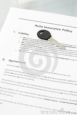 Car Insurance Policy. Auto insurance policy and car