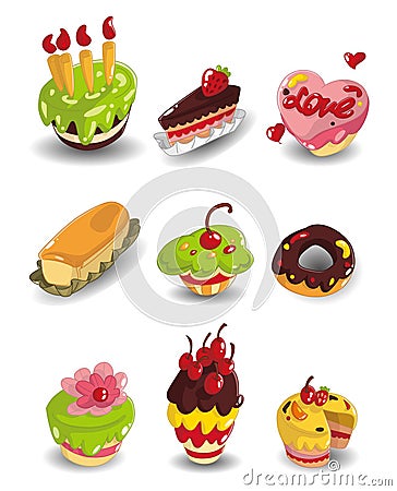 Strawberry Birthday Cake on Cartoon Cake Icons Set Royalty Free Stock Photo   Image  20333695