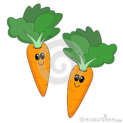 Little cartoon hare keeps carrot and looks up, illustration Stock Photo -