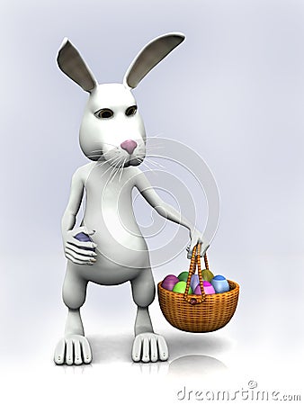 easter bunny with easter eggs in a basket. CARTOON EASTER BUNNY HOLDING A