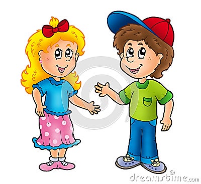 Cartoon Girl And Boy Talking. CARTOON HAPPY GIRL AND BOY