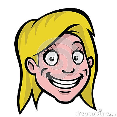 Cartoon Girl Viking. cartoon girl face with blonde hair. CARTOON HEAD BLONDE GIRL