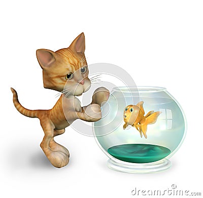cute goldfish cartoon. CARTOON KITTY WITH GOLDFISH
