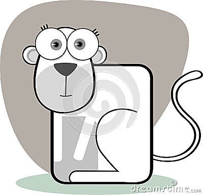 Cartoon Monkey with big eye in Black and White Keywords: