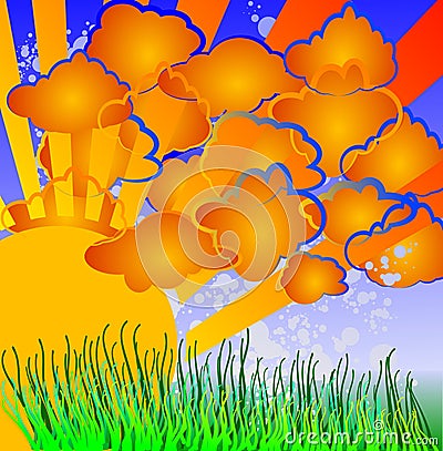 cartoon sun and clouds. CARTOON NATURE - SUN, CLOUDS,