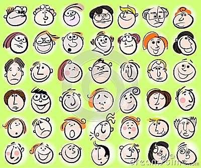 emotions faces cartoon. CARTOON PEOPLE FACE COLLECTION