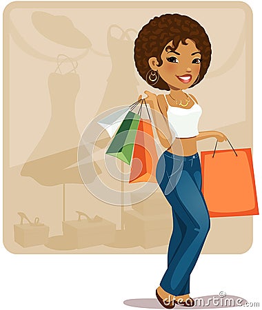 CARTOON SHOPPING GIRL (AFRICAN) (click image to zoom)