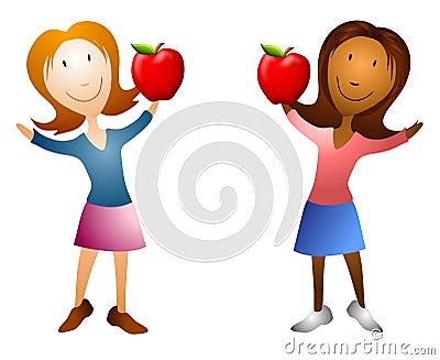 CARTOON WOMEN HOLDING APPLES (click image to zoom)