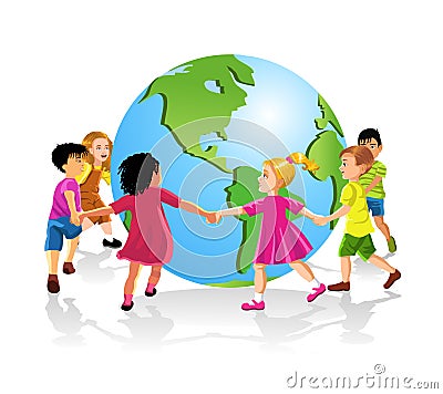 children holding hands around world. CHILDREN OF THE WORLD HOLDING