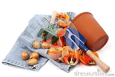 Childrens Gardening Tools on Childrens Toy Garden Tools And A Blue Jeans Royalty Free Stock Images