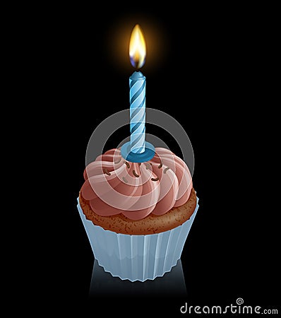 Fairy Birthday Cake on Chocolate Fairy Cake Cupcake With Birthday Candle Stock Image   Image