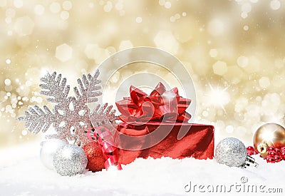 Stock Images: Christmas decorations on gold glittery background. Image: 20715084