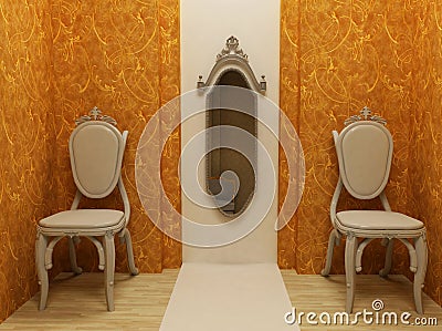 Classic Interior Design on Classic Interior Design  Two Armchairs With Mirror Stock Image   Image