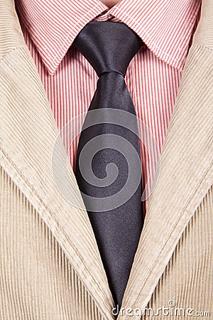 striped tie striped shirt. CLOSE-UP OF RED STRIPED SHIRT
