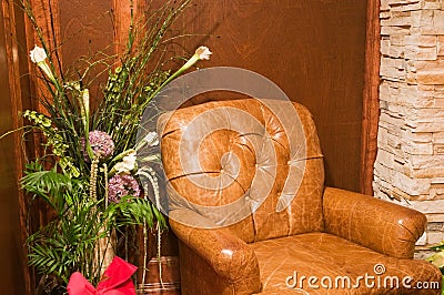 Comfortable Chairs on View Of A Comfortable  Stuffed Leather Chair Next To A Decorative