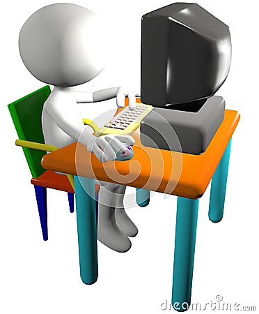 Computer Chairs on Computer User Uses 3d Cartoon Pc Side View Royalty Free Stock Photo