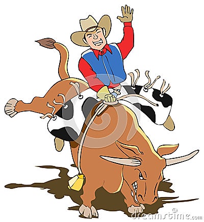 Cartoon cowboy riding a bull. 2011