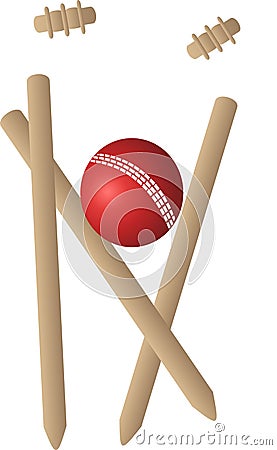 cricket ball and stumps. CRICKET WICKETS BALL (click