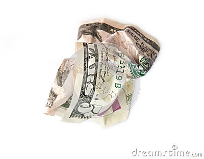 dollar bill background. Crumpled five dollar bill -