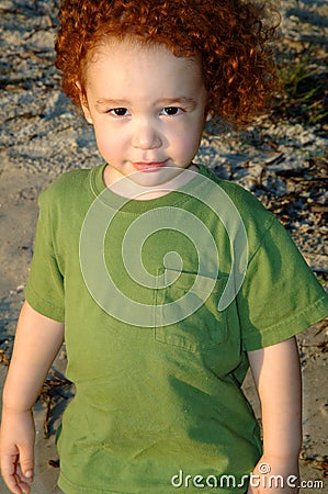 Royalty Free Stock Photos: Curly red-haired boy at beach