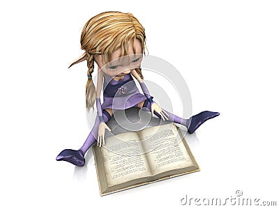 Stock Photo: Cute cartoon girl reading book.
