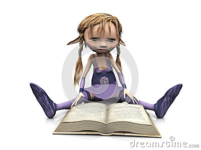 CUTE CARTOON GIRL READING BOOK. (click image to zoom)